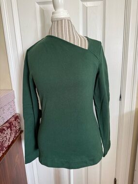 Kate Spade Saturday Forest Green Asymmetric Neck Long Sleeve Top
